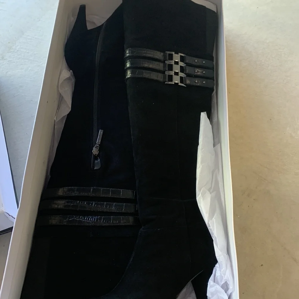 - Calvin Klein Waverly Over The Knee Boots black 7.5 NEW IN BOX suede